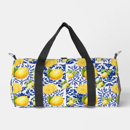 Blue White Lemon Tile Pattern Mediterranean Citrus Plunjezak (Voorkant)