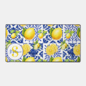 Blue White Lemon Tile Pattern Monogram Name Citrus (Recto)