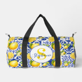 Blue White Lemon Tile Pattern Monogram Name Citrus Plunjezak (Voorkant)