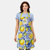 Blue White Lemon Tile Pattern Monogram Name Citrus Schort (Gedragen)