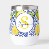 Blue White Lemon Tile Pattern Name Monogram Citrus (Achterkant)