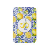 Blue White Lemon Tile Pattern Name Monogram Citrus Badmat (Voorkant Verticaal)