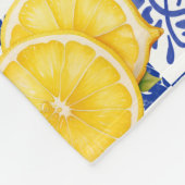 Blue White Lemon Tile Pattern Name Monogram Citrus Fleece Deken (Hoek)