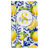 Blue White Lemon Tile Pattern Name Monogram Citrus Klein Cadeauzakje (Achterkant)