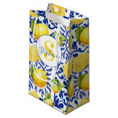 Blue White Lemon Tile Pattern Name Monogram Citrus Klein Cadeauzakje (Voorkant Gekanteld)