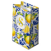 Blue White Lemon Tile Pattern Name Monogram Citrus Klein Cadeauzakje (Achterkant Gekanteld)