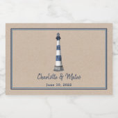 Blue White Lighthouse Border Kraft Wedding Sparkling Wijnetiket (Enkel label)