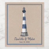 Blue White Lighthouse Border Kraft Wedding Wijn Etiket (Enkel label)