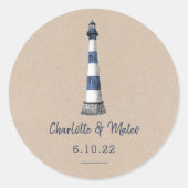 Blue White Lighthouse Kraft Wedding Ronde Sticker (Voorkant)
