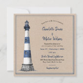 Blue White Lighthouse Kraft Wedding Uitnodiging (Voorkant)