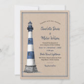 Blue White Lighthouse Kraft Wedding Uitnodiging (Voorkant)