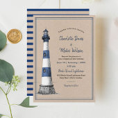 Blue White Lighthouse Kraft Wedding Uitnodiging
