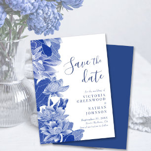 Blue White Lotus Floral Chinoiserie Save the Date
