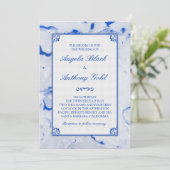 Blue White Marble Marged Wedding Invitation Kaart (Staand voorkant)