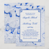 Blue White Marble Marged Wedding Invitation Kaart (Voorkant / Achterkant)