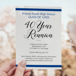 Blue White Minimalist 40 jaar 40e klas reünie Kaart