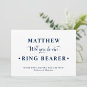 Blue White Minimalist Ring Bearer Proposal Kaart (Staand voorkant)