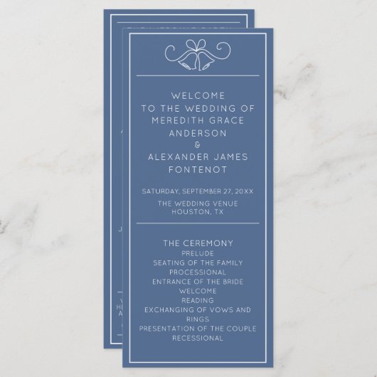 Blue & White Minimalist Wedding Program Programma (Voorkant / Achterkant)