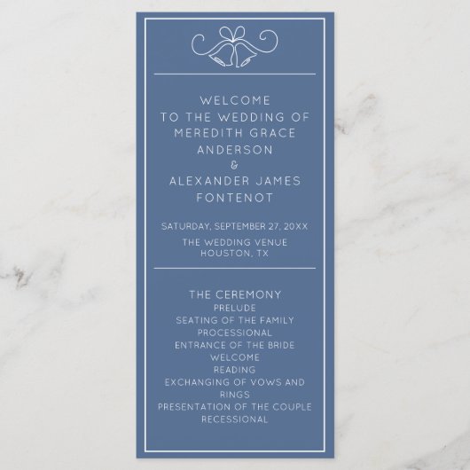 Blue & White Minimalist Wedding Program Programma (Voorkant)