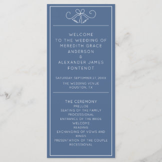 Blue & White Minimalist Wedding Program Programma