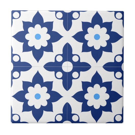 Blue &White Modern ِStylish Abstract Geometric Tegeltje (Voorkant)