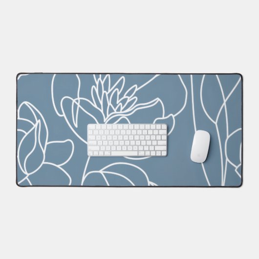 Blue White Modern Wildflower Bureaumat (Keyboard & Muis)