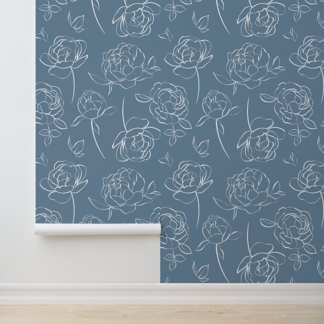 Blue White Modern Wildflower Wallpaper Behang (Applicatie)