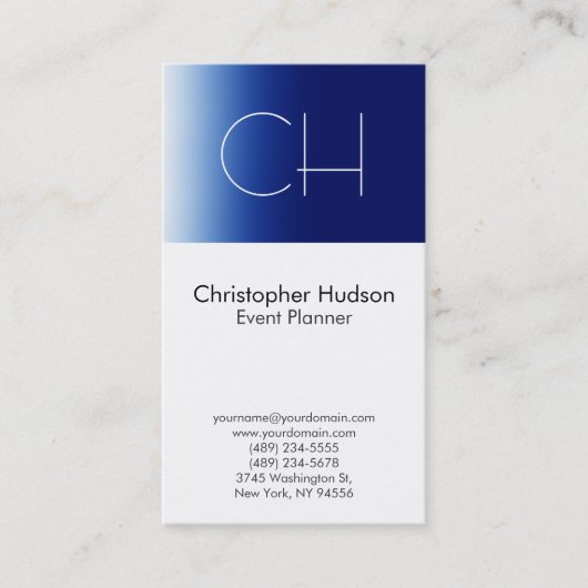 Blue White Monogram Event Planner Visitekaartje (Voorkant)