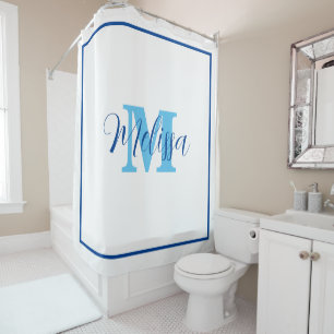 Blue White Monogram Initiaal Aangepaste naam legan Douchegordijn