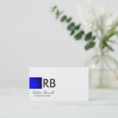 Blue White Monogram Script Consultant Professional Visitekaartje (Staand voorkant)