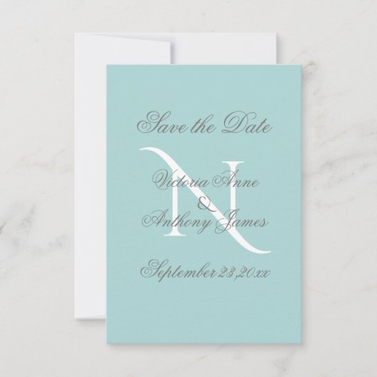 Blue White Monogram Script Weddenschap Save The Date (Voorkant)