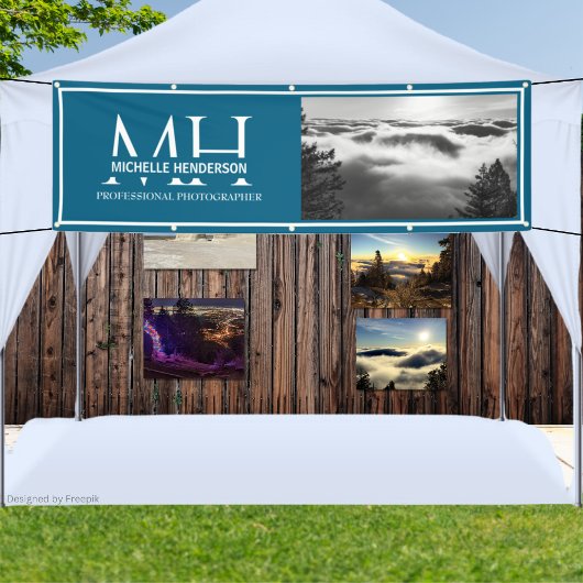 Blue & White Monogrammed Logo 1 Image Promotional Spandoek