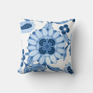 Blue White Moroccan Paisley Modern Leaf Pattern Kussen
