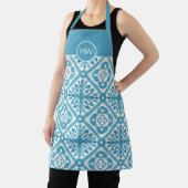 Blue White Moroccan Tegel Pattern Monogram Initial Schort (Insitu)