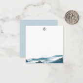 Blue White Mountain Uitzicht Monogram Notitiekaartje (Voorkant / Achterkant in situ)