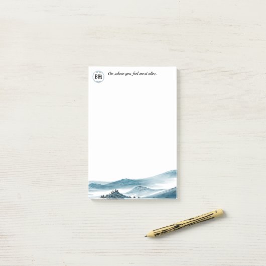 Blue White Mountain Uitzicht Monogram Positief Cit Post-it® Notes (Op bureau)
