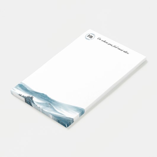 Blue White Mountain Uitzicht Monogram Positief Cit Post-it® Notes (Schuin)