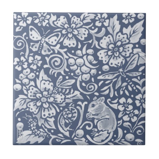 Blue White Mouse Woodland Forest Animal Facs R Tegeltje (Voorkant)