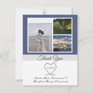 Blue White Nautical Heart Anchor Wedding Photo Tha Bedankkaart