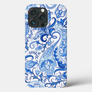 Blue & White Paisley iPhone 13 Pro Hoesje