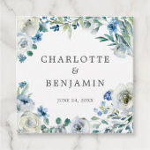 Blue White Peony Floral Custom Spring Wedding Bedankjes Labels (Voorkant)