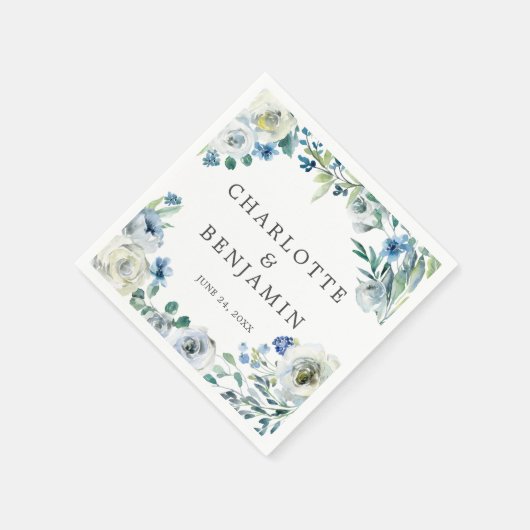 Blue White Peony Floral Custom Spring Wedding Servet (Hoek)