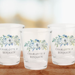 Blue White Peony Floral Custom Spring Wedding Shot Glas