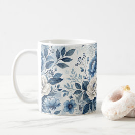 Blue & White Peony Floral Mug – Elegant Botanical  Koffiemok
