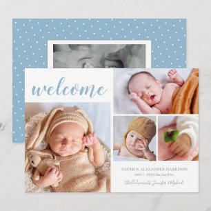 Blue White Photo Collage Baby Welcome Birth A Aankondiging