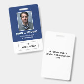 Blue White Photo & Logo Employee ID Badge (Front & Back)