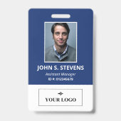 Blue White Photo & Logo Employee ID Badge (Front)
