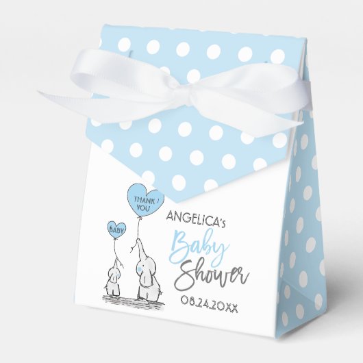 Blue White Polka Dot Elephant Boy Baby shower Bedankdoosjes (Voorkant Zijde)