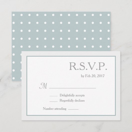 Blue White Polka Dots Wedding RSVP Kaart (Voorkant / Achterkant)