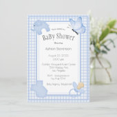 Blue White Pset Gingham Boy Baby shower Kaart (Staand voorkant)